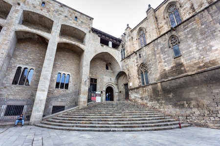 The famous King's Square, PlaÃ§a del Rei, in Barcelona, Spainの写真素材