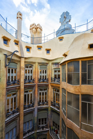 BARCELONA, SPAIN - 4 January, 2024: Modernist house Casa Mila also known as La Pedrera designed by Antoni Gaudiの写真素材