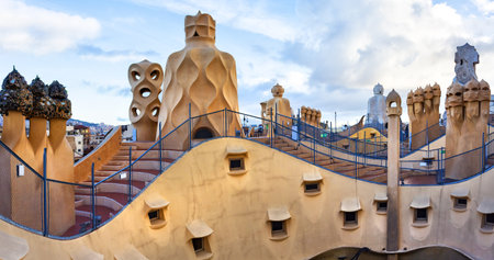 BARCELONA, SPAIN - 4 January, 2024: Modernist house Casa Mila also known as La Pedrera designed by Antoni Gaudiの写真素材