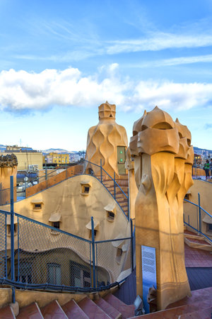 BARCELONA, SPAIN - 4 January, 2024: Modernist house Casa Mila also known as La Pedrera designed by Antoni Gaudiの写真素材