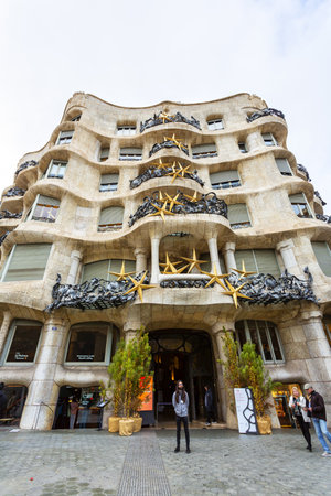 BARCELONA, SPAIN - 4 January, 2024: Modernist house Casa Mila also known as La Pedrera designed by Antoni Gaudiの写真素材