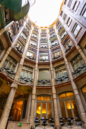BARCELONA, SPAIN - 4 January, 2024: Modernist house Casa Mila also known as La Pedrera designed by Antoni Gaudiの写真素材