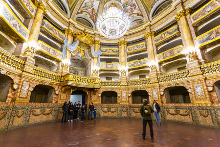 CASERTA, ITALY 2025 March 03: The ornate and elegant interior of the Teatro di Corte within the Royal Palace of Caserta, Italyの写真素材