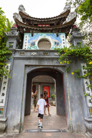 An ornate view of the Temple of Literature in Hanoi, Vietnamの写真素材