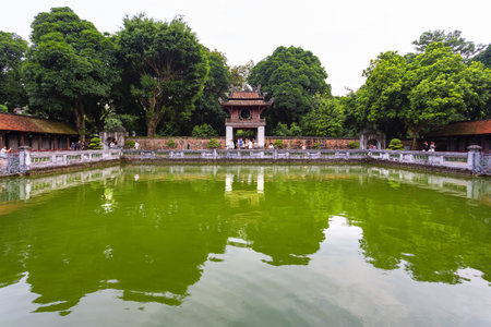 An ornate view of the Temple of Literature in Hanoi, Vietnamの写真素材