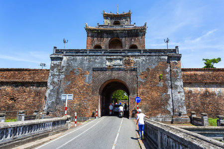HUE, VIETNAM, August 16, 2024: A view of the ornate palaces and courtyards within the Imperial City of Hue, Vietnamの写真素材
