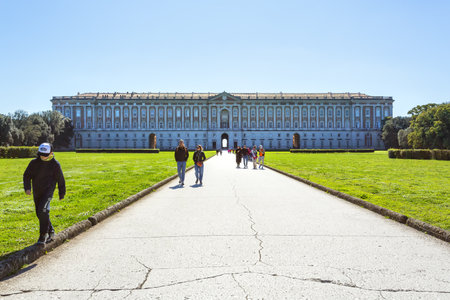 CASERTA, ITALY 2025 March 03: A wide view of the grand facade of the Royal Palace of Caserta, Italyの写真素材
