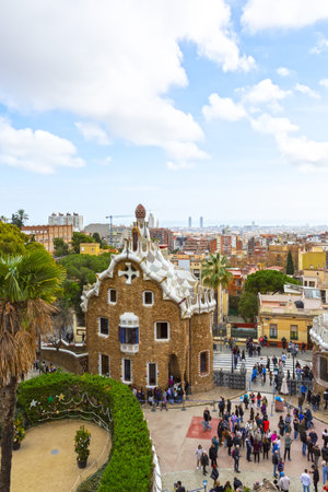 BARCELONA, SPAIN - 4 January 2024: The famous Casa del Guarda, Guard House. Park Guell in Barcelona, Spain. Famous travel destinationの写真素材