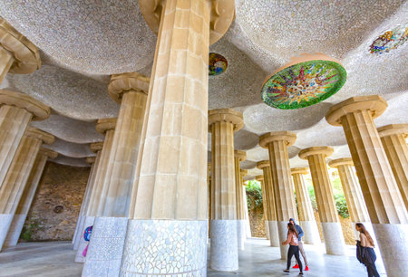 BARCELONA, SPAIN - 4 January 2024: Park Guell in Barcelona, Spain. Famous travel destinationの写真素材
