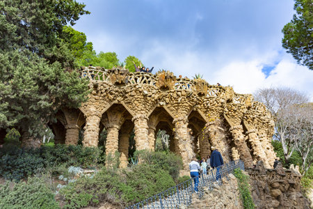 BARCELONA, SPAIN - 4 January 2024: Park Guell in Barcelona, Spain. Famous travel destinationの写真素材