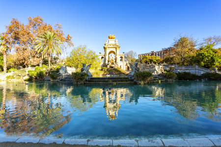 Parc de la Ciutadella is a beautiful public park in Barcelona, featuring lush gardens, a serene lake, impressive fountains, and historical monuments, offering a peaceful retreat in the heart of the cityの写真素材