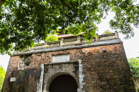 Ancient brick gate and wall structure in Hanoi citadel, Vietnamの写真素材