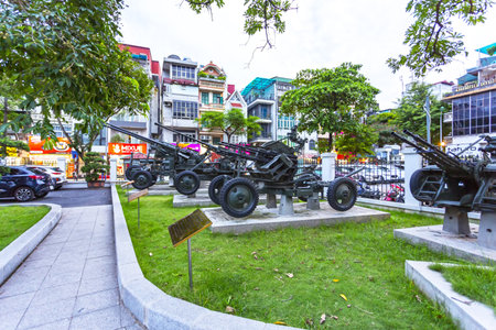 Damaged jet engines and b-52 building in Hanoi, Vietnamの写真素材