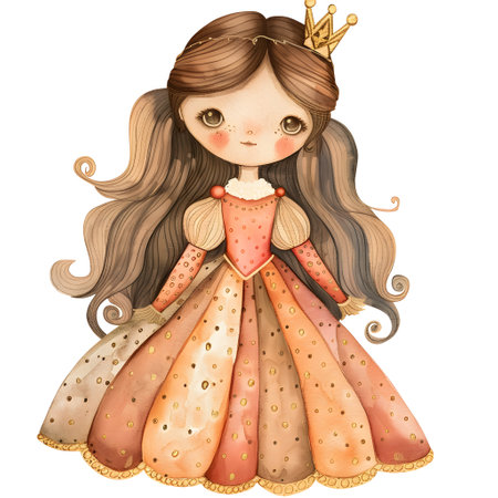 Illustration of a cute princess in a beautiful dress with a crownの素材