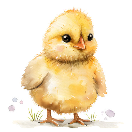 cartoon scene with cute little chicken on white background - illustration for childrenの素材