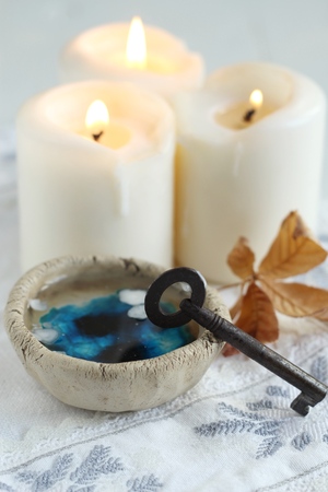 tradition polish wax candle divination on evening predictions on the eve of St. Andrewの写真素材