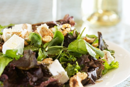 Delicious Feta and Walnut Salad with fresh leaves の写真素材