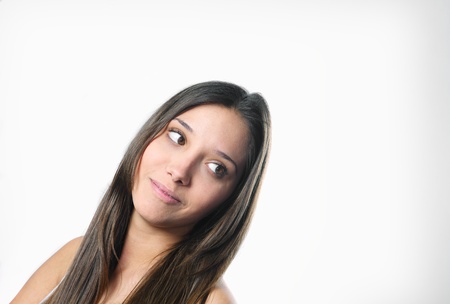Beautiful brunette Looking to the sideの写真素材