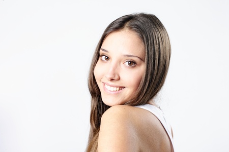 Shy smiling brunetteの写真素材