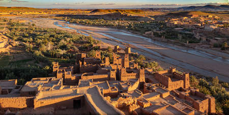View of Ait-Ben-Haddou heritage during sunset, Morocco