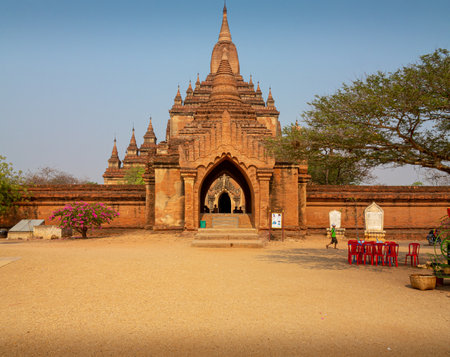 Frontal view of a temple / pagoda in Bagan, Myanmar (Burma)のeditorial素材
