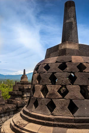 Close up of a sculpture in Borobudur, Java, Indonesiaのeditorial素材