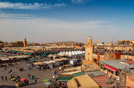 el-Fnaa, central square in Marrekesh, Moroccoのeditorial素材