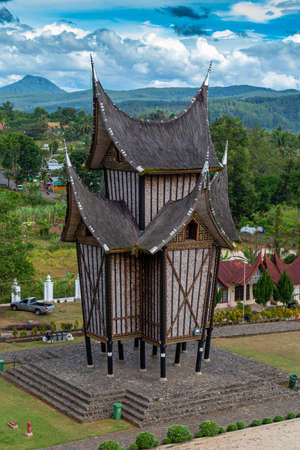 Meningkabau house at Pagaruyung Palace, Sumatra, Indonesiaのeditorial素材