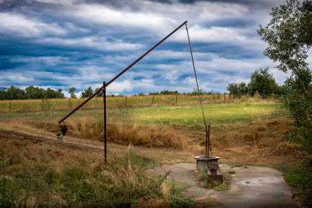 Rural mechanical well with leverage for drinking water, Romaniaの写真素材