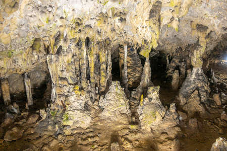 Stone formation in Women's cave, Baia de Fier, Romaniaの写真素材