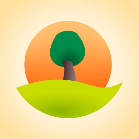 Green leafy tree at sunsetのイラスト素材