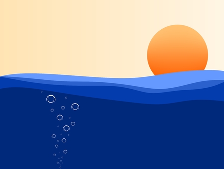 Sea level at sunset with bubblesのイラスト素材