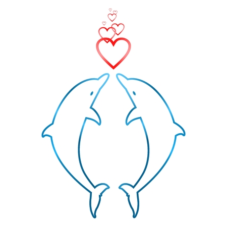 Two dolphins jumping in love with heartsのイラスト素材