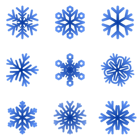 Set of blue snowflakes on a white backgroundのイラスト素材