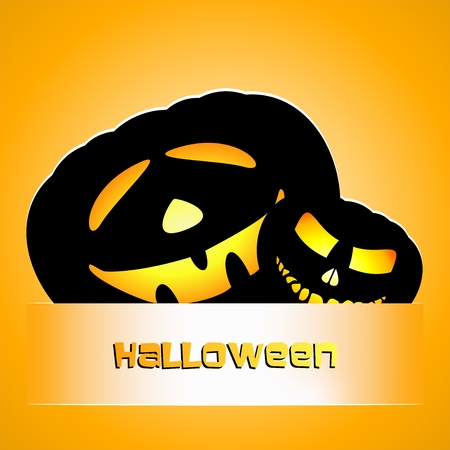 Two black laughing pumpkins for the Halloween strip on an orange backgroundのイラスト素材