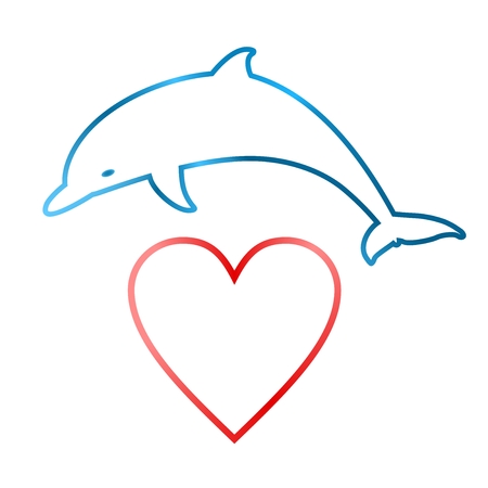 Blue Dolphin jumping through a red heart on a white backgroundのイラスト素材