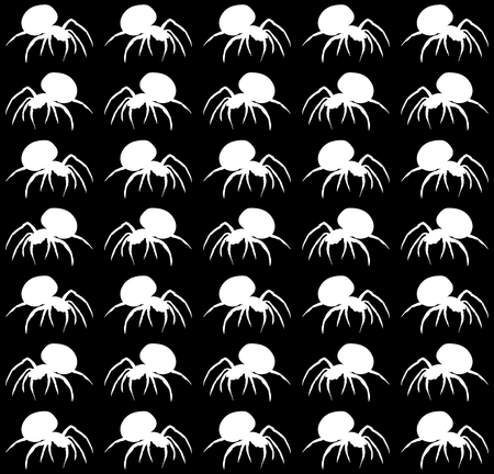 Black background with white spiders walked in a row alternatelyのイラスト素材