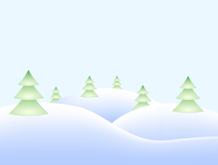 Winter landscape with snowy hills and snowy coniferous treesのイラスト素材