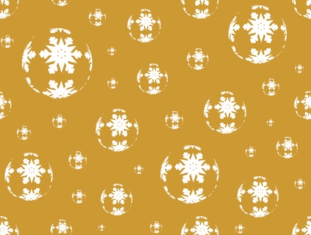 Golden Christmas background with golden Christmas balls decorated with white snowflakesのイラスト素材
