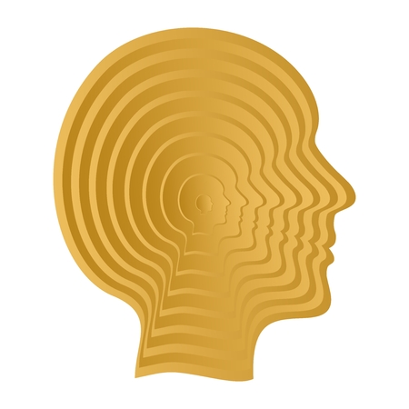 Gold human faces in profile on a folder itself from a small after a big on a white backgroundのイラスト素材