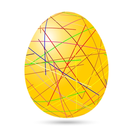 Yellow Easter egg decorated with colorful chopsticks on a white background with shadowのイラスト素材