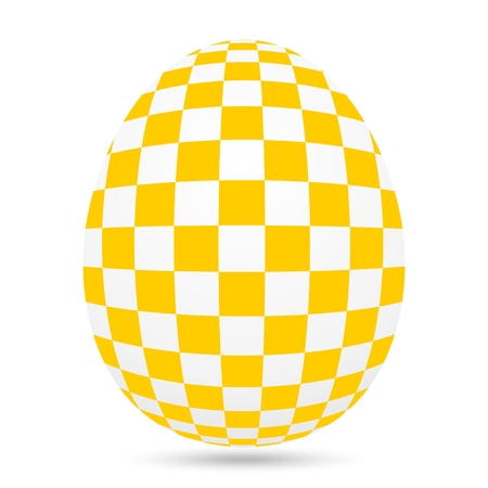 Spring white egg decorated with yellow squares on a white background with dark shadowのイラスト素材