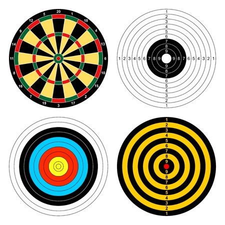 Set of color targets for different sports darts, archery, shooting a gun on a white background. Icons sporting targetsのイラスト素材