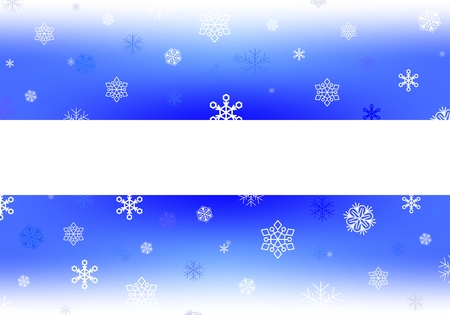 Blue Christmas with white falling snowflakes and luminous wheels white stripe with shadow in the middle. Winter backdrop with snowfall. Blue backdrop with white areaのイラスト素材