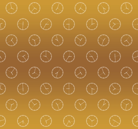 Background of white round hanging with a clock dial with large and small hour hand and second hand to a different time on gold backgroundのイラスト素材