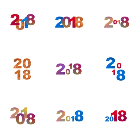 Set of different colored figures composed of small triangles. Kit numbers years 2018 of various colors, shapes and sizes of geometric elements on a white backgroundのイラスト素材