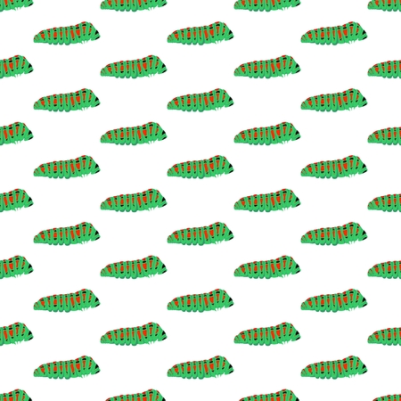 Summer background with green caterpillars with red and black spots in a row next to each other and alternately under each other on a white background. Walking insects with legs and eyeのイラスト素材