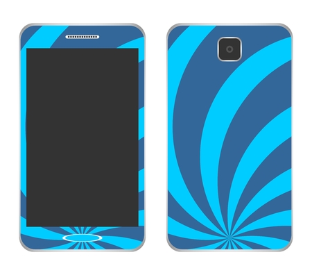 Blue design mobile phone speaker with gray rays from the center of the button front and behind the camera on a white backgroundのイラスト素材