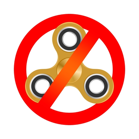 Prohibition red marker to use children's toys fidget spinner. Modern children's hand spinning toyのイラスト素材