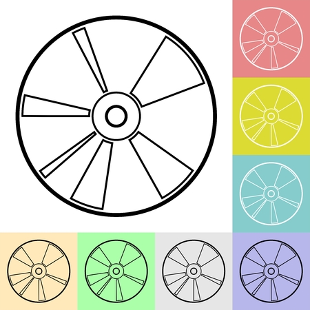 Simple black compact disc icon in color squares. DVD disc contour setのイラスト素材